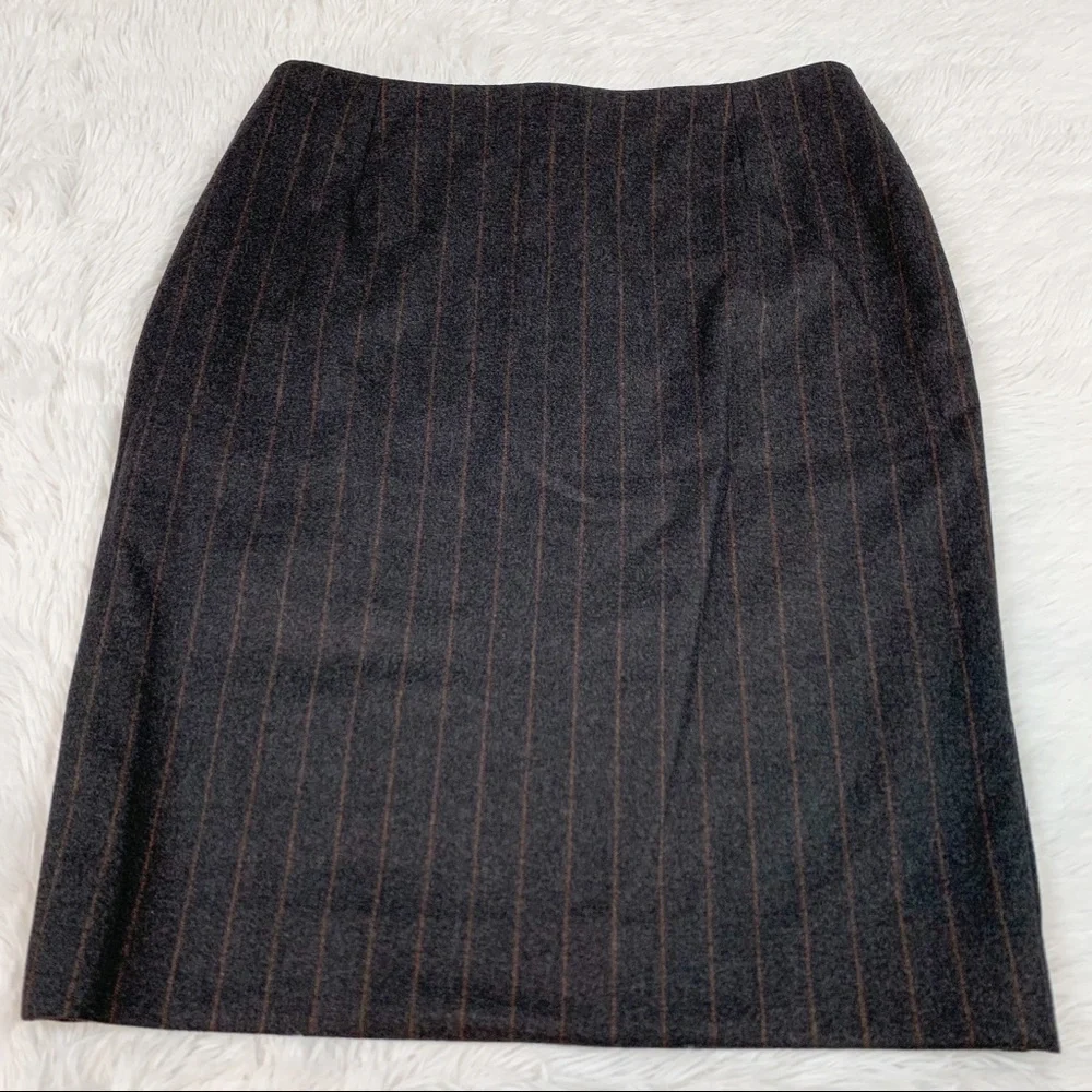 Akris women size 12‎ striped pencil skirt knee length workwear brown